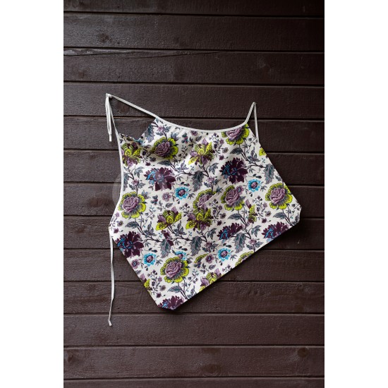 Colourful half-linen kitchen apron "Flowers"